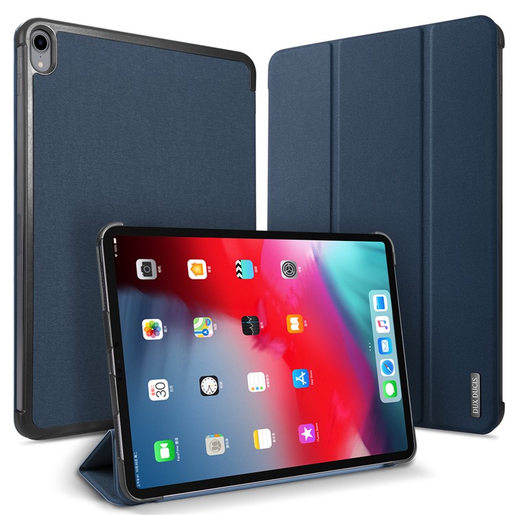 DUXDUCIS Domo Series Cloth Texture Tri-fold Stand PU Leather Auto-wake/sleep Shell for iPad Pro 11-inch (2018) - Blue
