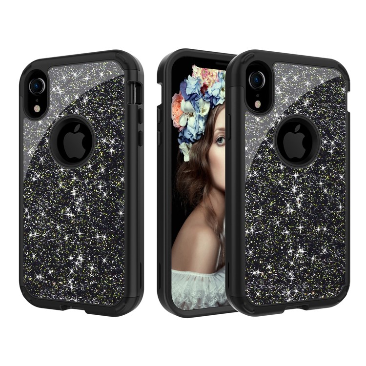 Glitter Powder Heavy Duty Rugged PC Silicone Hybrid Case for iPhone XR 6.1 inch - Black-4