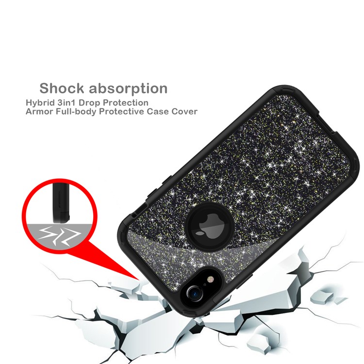 Glitter Powder Heavy Duty Rugged PC Silicone Hybrid Case for iPhone XR 6.1 inch - Black-7