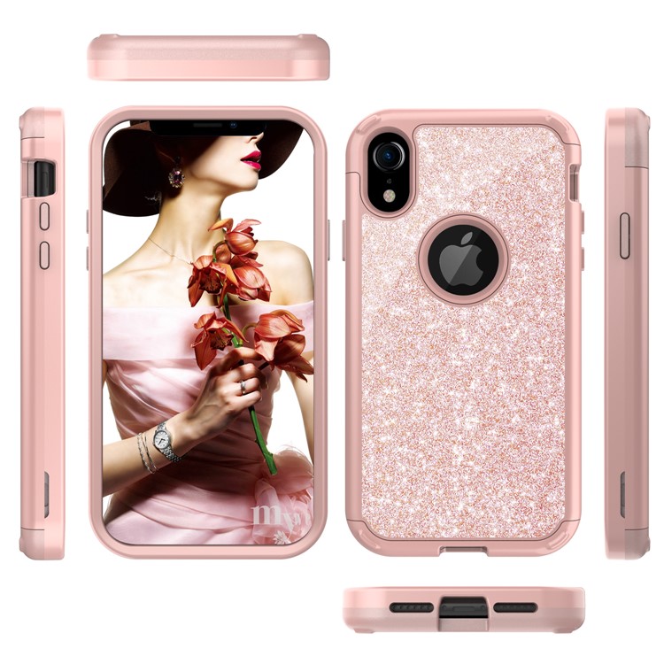 

Glitter Powder Heavy Duty Rugged PC Silicone Combo Cover for iPhone XR 6.1 inch - Rose Gold, iPhone XR