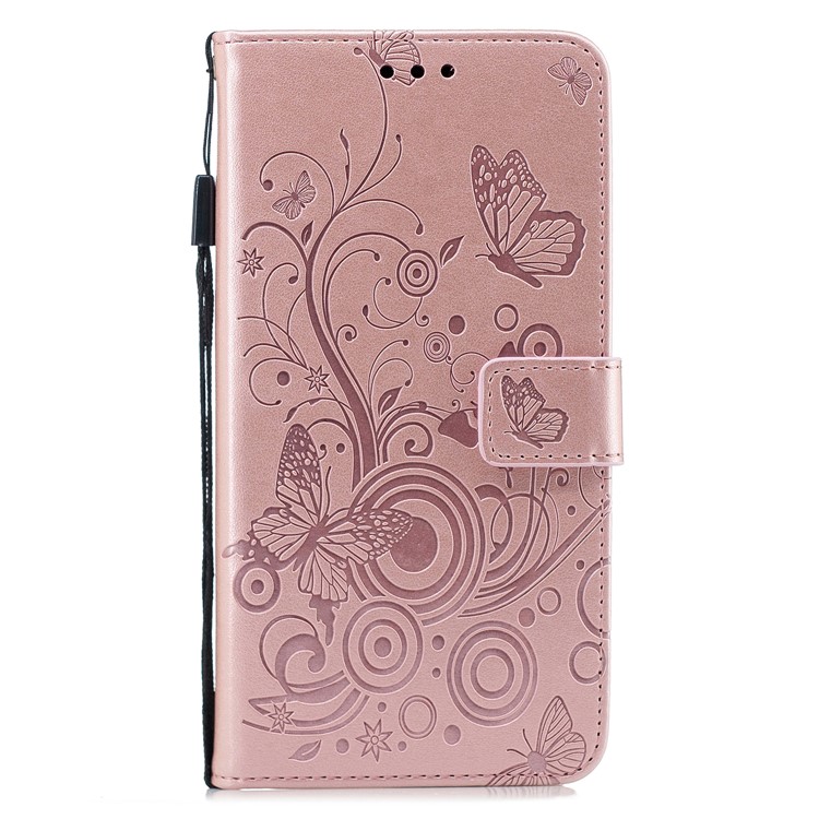 

Imprint Butterfly Flower Leather Wallet Phone Cover for iPhone XR 6.1 inch - Rose Gold, iPhone XR