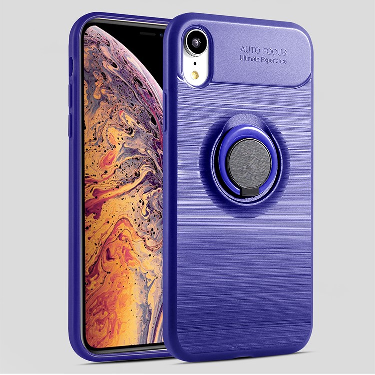

Щеткой TPU Пальцем Кольцо Подставка Для Телефона Корпус Для Iphone XR 6.1 Дюймов [встроенный Магнитный Металлический Лист] - Синий, iPhone XR