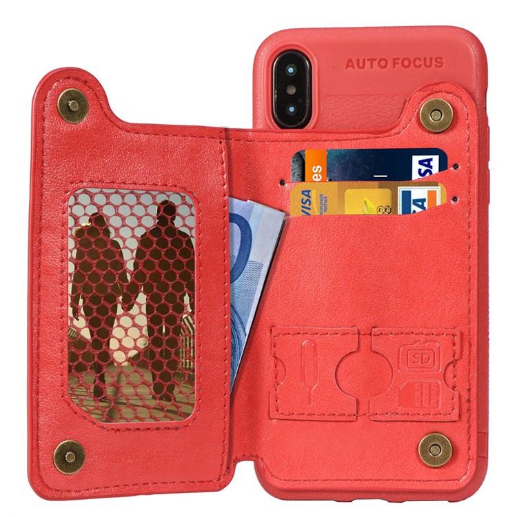

Магнитная PU Кожа Покрытая Крышка TPU С Подставкой Для Бумажника Для Iphone XS / X - Красный, iPhone Xs