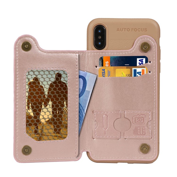 

Magnetic PU Leather Coated TPU Phone Shell with [Wallet Kickstand] for iPhone XS/X - Rose Gold, iPhone Xs