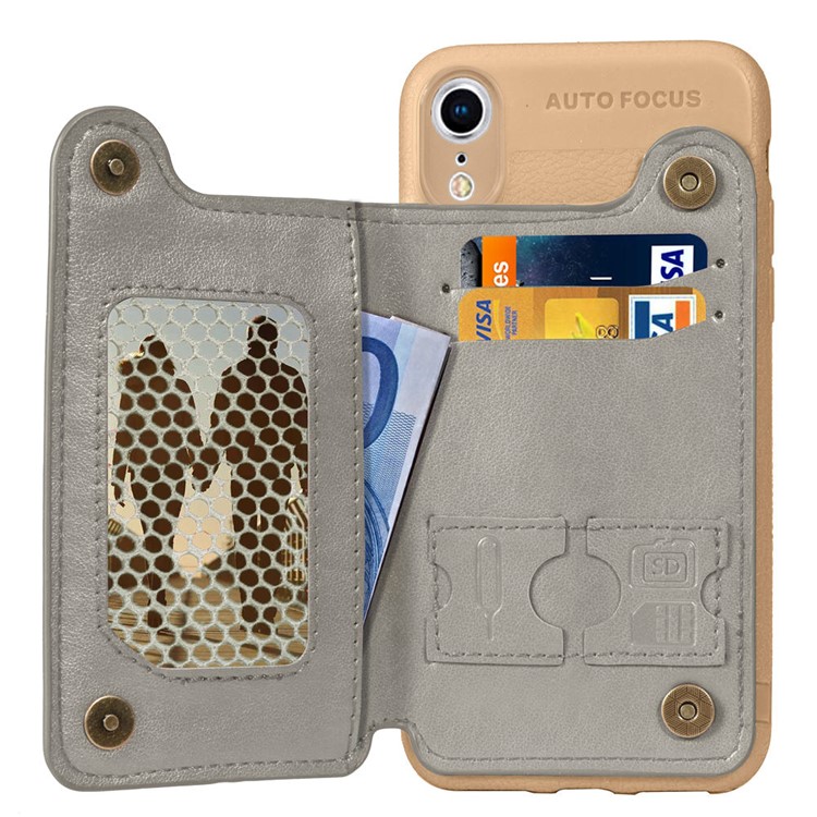 

Magnetic PU Leather Coated TPU Phone Shell with [Wallet Kickstand] for iPhone XR 6.1 inch - Grey, iPhone XR