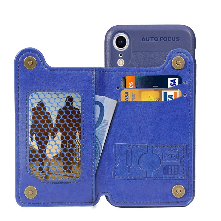 

Magnetic PU Leather Coated TPU Accessory Shell with [Wallet Kickstand] for iPhone XR 6.1 inch - Blue, iPhone XR