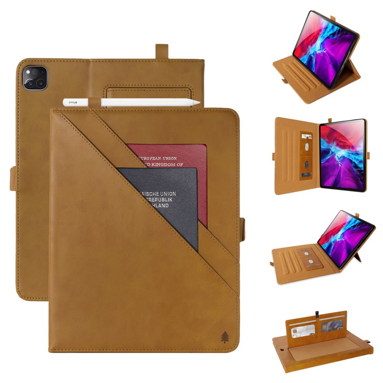 Flip Card Slots Stand Leather Tablet Casing for iPad Pro 12.9-inch (2018) - Brown-1