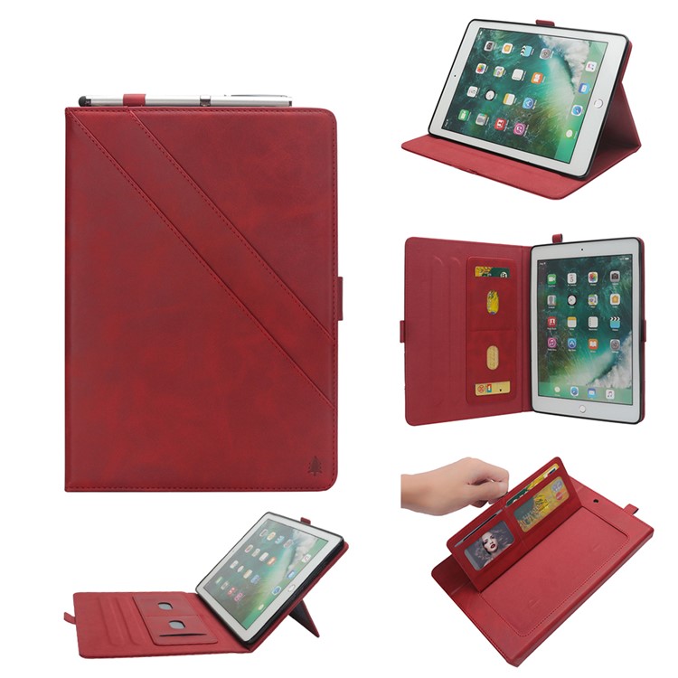 Flip Card Slots Stand Leather Tablet Case for iPad Pro 12.9-inch (2017) / Pro 12.9-inch (2015) - Red-1