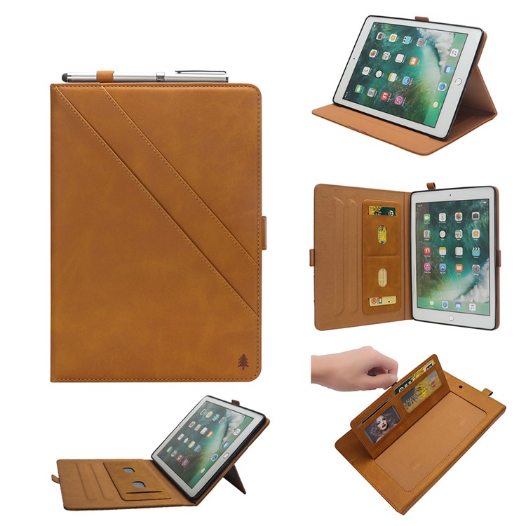 Flip Card Slots Stand Leather Tablet Shell for iPad Pro 12.9-inch (2017) / Pro 12.9-inch (2015) - Brown-1