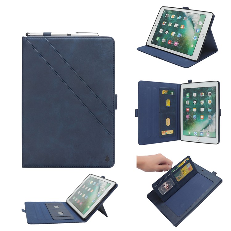 Flip Card Slots Stand Leather Tablet Casing for iPad Pro 12.9-inch (2017) / Pro 12.9-inch (2015) - Blue-1