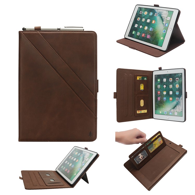 Slots De Cartão De Aleta Ficar Capa Protetora De Tablet De Couro Para Ipad Pro 12,9 Polegadas (2017) / Pro 12.9 Polegadas (2015) - Café-1