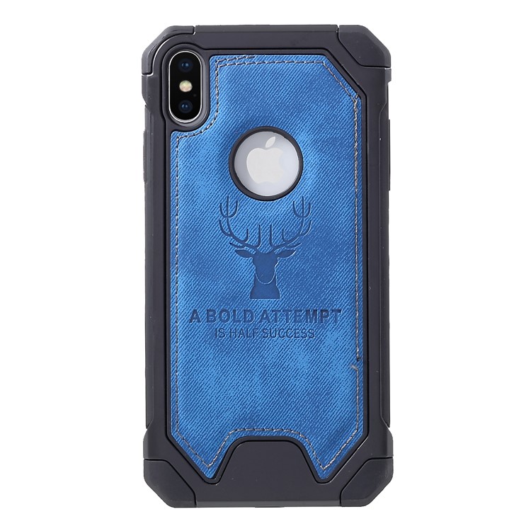 

Imprint Deer and Quote PC TPU Shockproof Shell for iPhone XS Max 6.5 inch [Jeans Texture Leather Coated] - Blue, iPhone XS Max