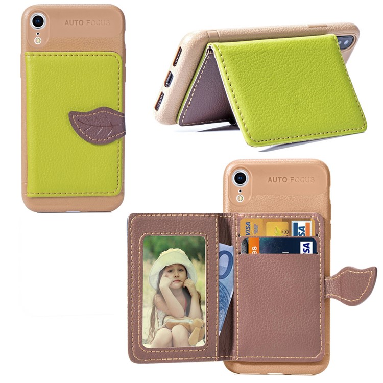

PU Leather Coated TPU Wallet Shell with Kickstand for iPhone XR 6.1 inch - Green