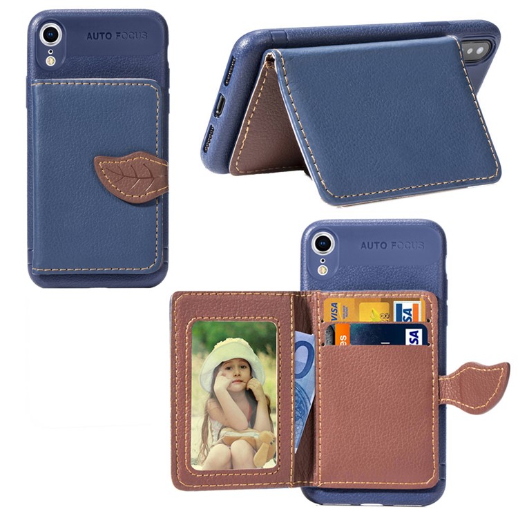 

PU Кожаный Корпус С Покрытием TPU С Подставкой Для Iphone XR 6.1 Inch - Синий