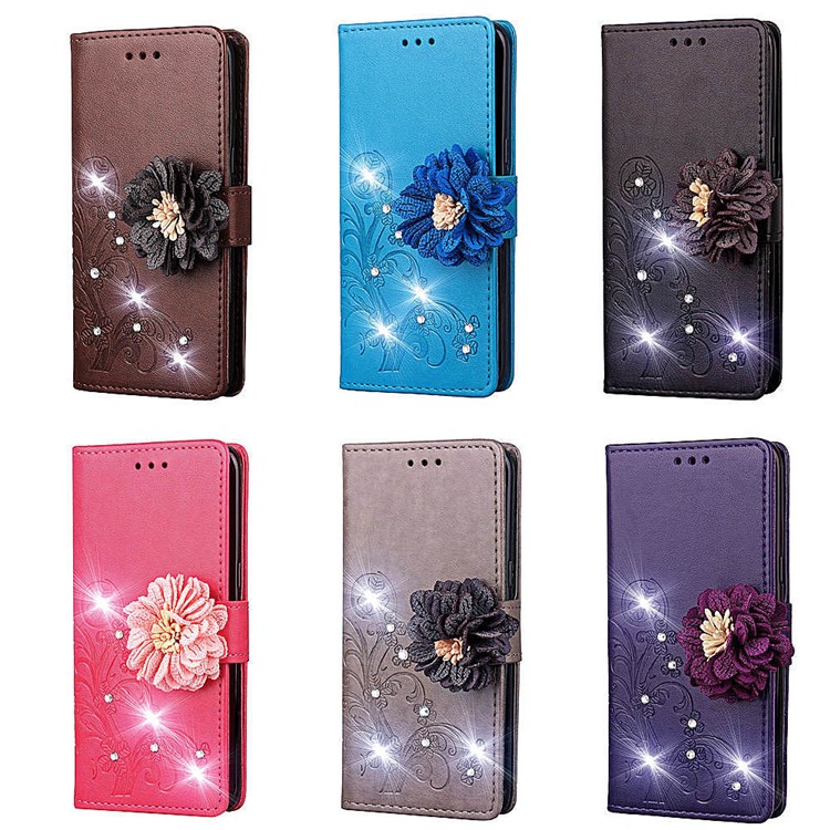 Rhinestone Decor Imprint 3D Flower Leather Wallet Case for iPhone XS / X 5.8 inch - Black-11