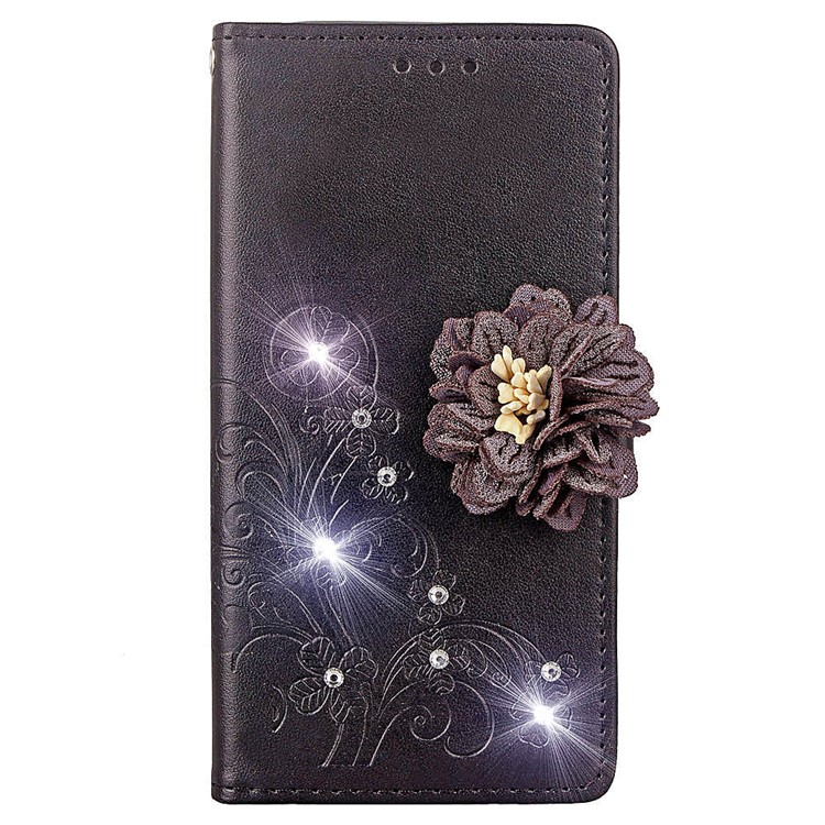 Rhinestone Decor Imprint 3D Flower Leather Wallet Case for iPhone XS / X 5.8 inch - Black-2