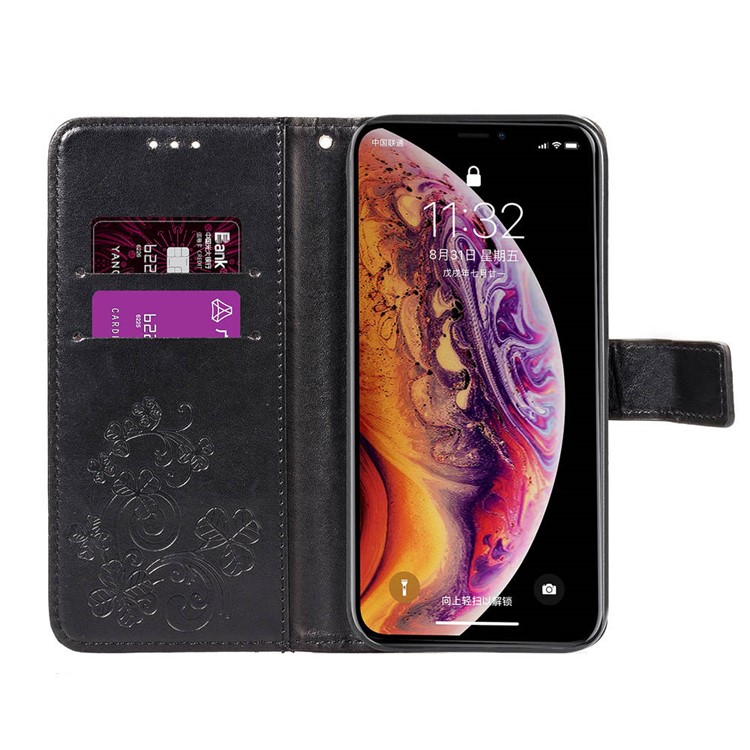 Rhinestone Decor Imprint 3D Flower Leather Wallet Case for iPhone XS / X 5.8 inch - Black-5