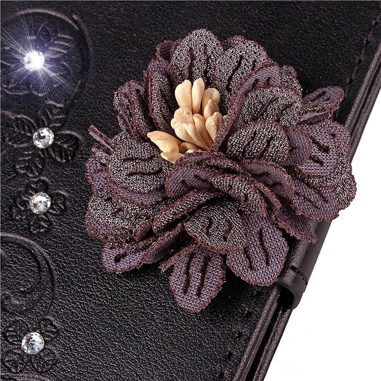 Rhinestone Decor Imprint 3D Flower Leather Wallet Case for iPhone XS / X 5.8 inch - Black-8