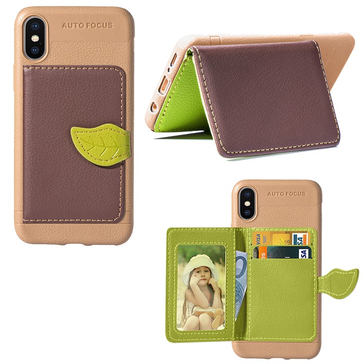 

PU Leather Coated TPU Mobile Phone Shell Case with Card Slots for iPhone XS Max 6.5 inch - Brown