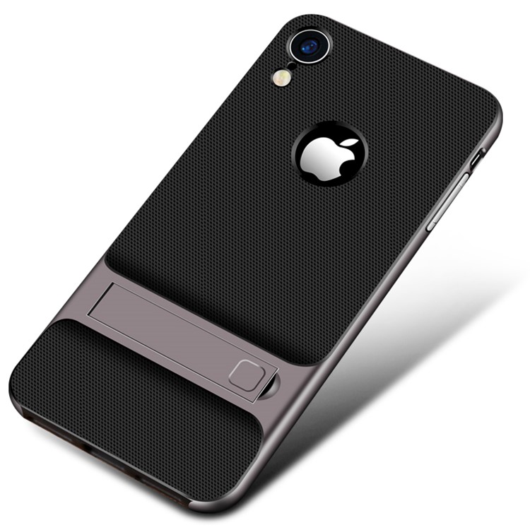 Elegance сетка шаблон tpu + пк подставка для сотового телефона для iphone xr 6.1 inch - серый
