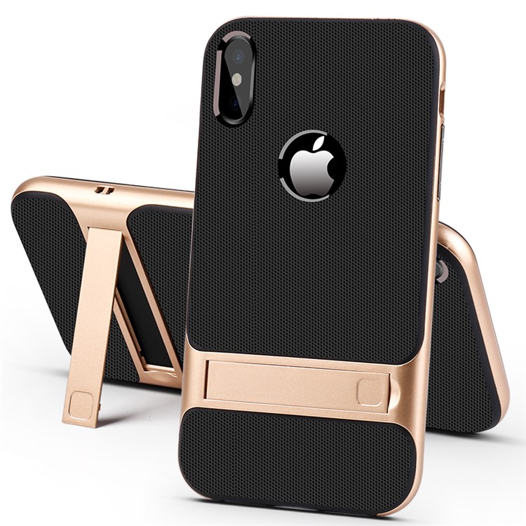 

ELEGANCE Сетка Шаблон TPU + ПК Подставка Для Сотового Телефона Для Iphone XS Max 6.5 Inch - Золото, iPhone XS Max