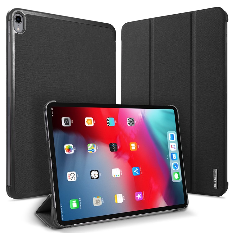 

DUXDUCIS Domo Серия Ткань Текстура Три Раза Стойка PU Кожаный Чехол Для Ipad Pro 12,9 Дюймов (2018) - Черный, iPad Pro 12.9 (2018)