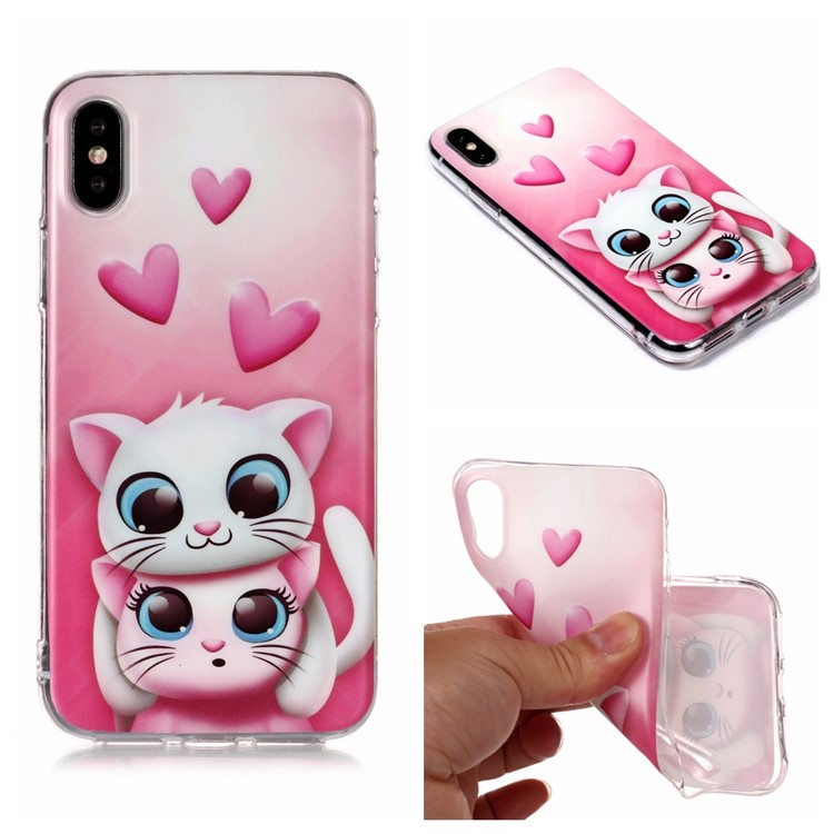 

Шаблон Печати Матовая Поверхность IMD TPU Гибкий Чехол Для Iphone XS / X 5.8 Inch - Кошка И Сердце, iPhone XS 5.8 inch