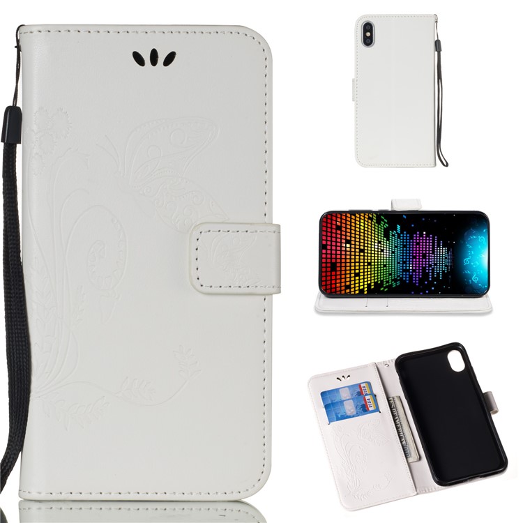 

Imprint Butterfly Flower Pattern Crazy Horse Leather Wallet Cover for iPhone XS 5.8 inch - White, iPhone Xs