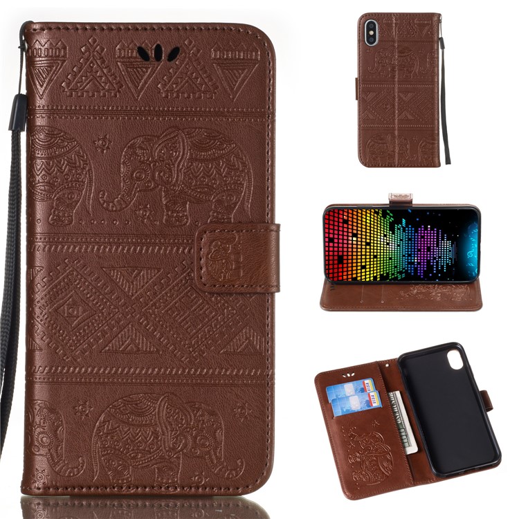 

Imprint Elephant Geometric Pattern Leather Wallet Cell Phone Case for iPhone XS / X 5.8 inch - Brown, iPhone Xs