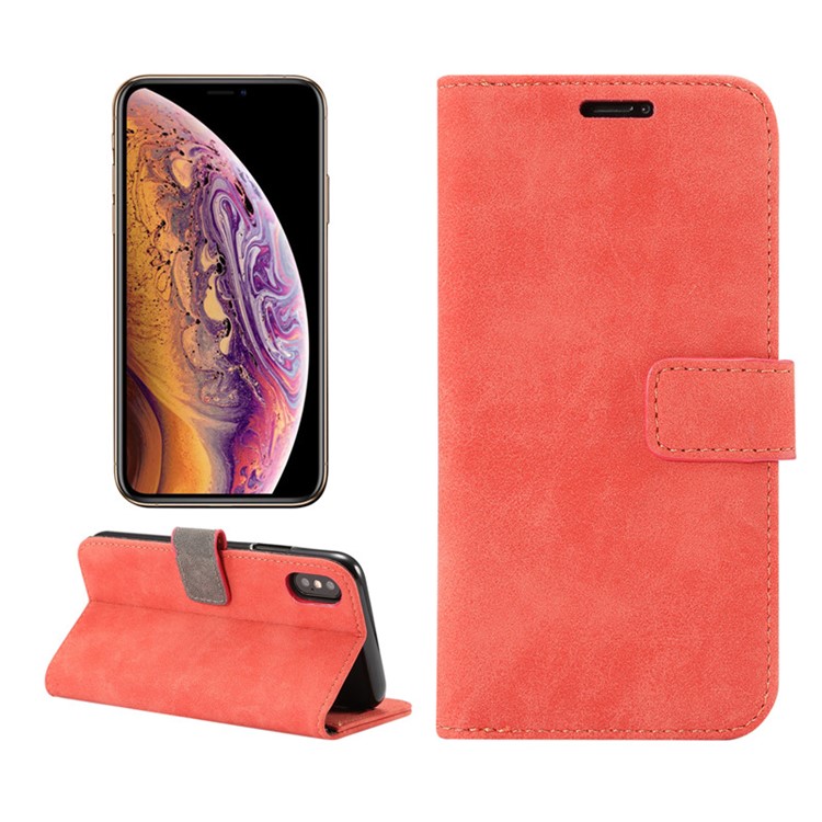 

Retro Style Leather Wallet Flip Protector Shell with Stand for iPhone XS 5.8 inch - Red, iPhone XS 5.8 inch