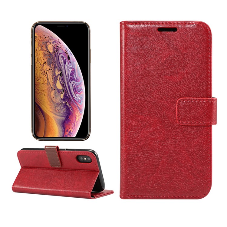

Crazy Horse Wallet Leather Stand Cover for iPhone XS 5.8 inch - Red, iPhone Xs
