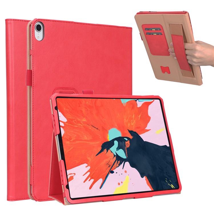 

For iPad Pro 12.9-inch (2018) Retro PU Leather Smart Cover with [Card Slots Stand] - Red, iPad Pro 12.9 (2018)