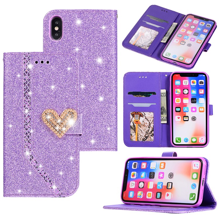 

Защитный Чехол Для Iphone XS Max 6.5 Inch [магнитная Заслонка В Форме Сердца] [флеш-пудра] [сращивание Кожи] - Пурпурный, iPhone XS Max 6.5 inch