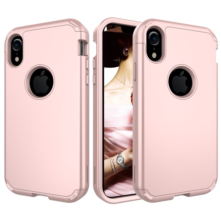 

Для Iphone XR 6.1-дюймовый Сверхмощный Трехсекционный ПК + Силиконовый Гибридный Корпус Телефона - Розовое Золото, iPhone XR 6.1 inch