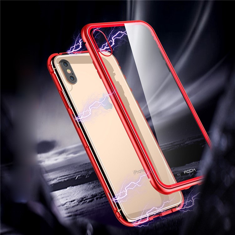

ROCK Для Iphone XS 5.8 Дюймовая Магнитная Адсорбционная Металлическая Рамка + Закаленное Стеклянное Заднее Сотовый Телефон - Красный, iPhone XS 5.8 inch