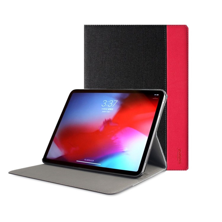 MUTURAL Canvas Cloth Texture Contrast Color Auto-wake/sleep PU Leather Case with Stand for iPad Pro 11-inch (2018) - Black / Red-1