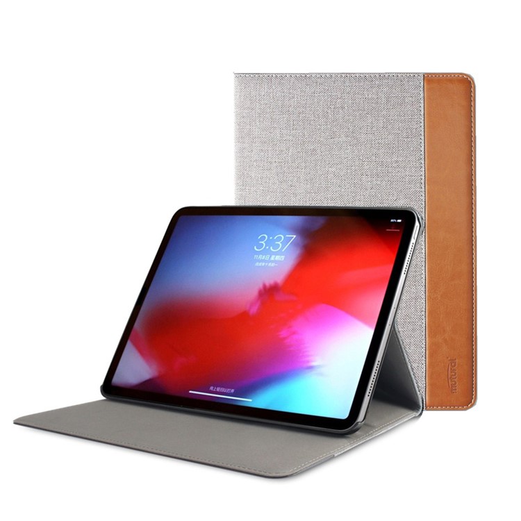 Estuche De Cuero MUTURAL Con Textura De Tela De Contraste Color Auto Despertador / Sueño PU Con Soporte Para Ipad Pro 11 Pulgadas (2018) - Gris Claro / Marrón-1