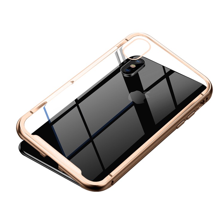 Магнитная металлическая рама baseus + закаленная стеклянная оболочка для iphone xs max 6.5 inch - золото