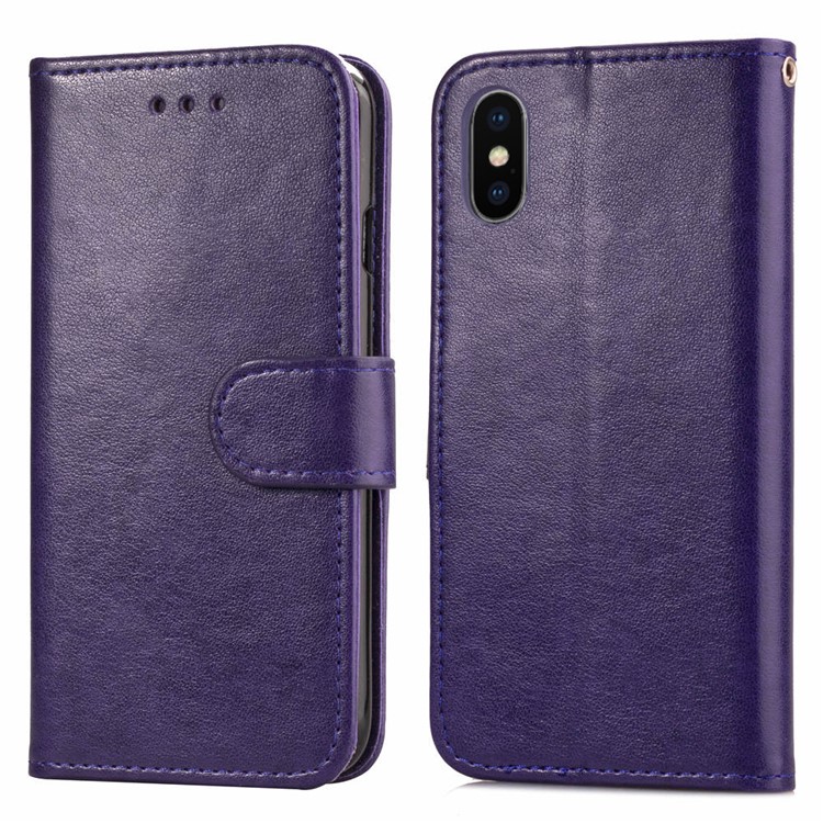 

Сплошная Кожаная Кожаная Кожаная Крышка С Держателем Для Iphone XS Max 6.5 Inch - Пурпурный, iPhone XS Max