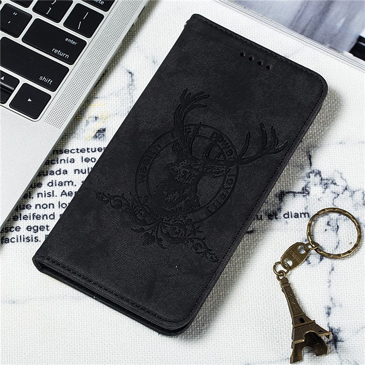 Imprinted Elk Pattern PU Leather Case for iPhone XS Max 6.5 inch - Black-8