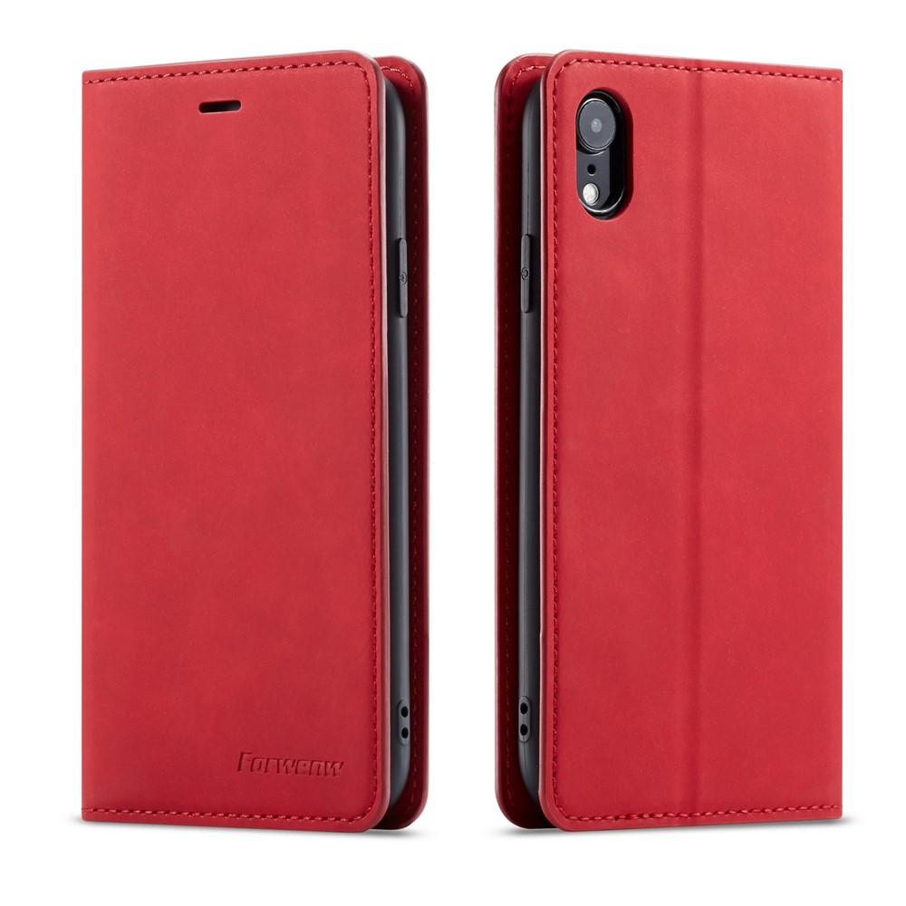 FORWENW Fantasy Series Silky Touch Leather Wallet Phone Case for iPhone XR 6.1 inch - Red