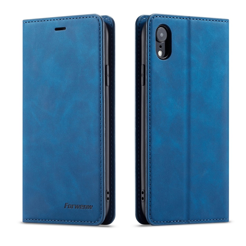 FORWENW Fantasy Series Silky Touch Leather Wallet Stand Case for iPhone XR 6.1 inch - Blue