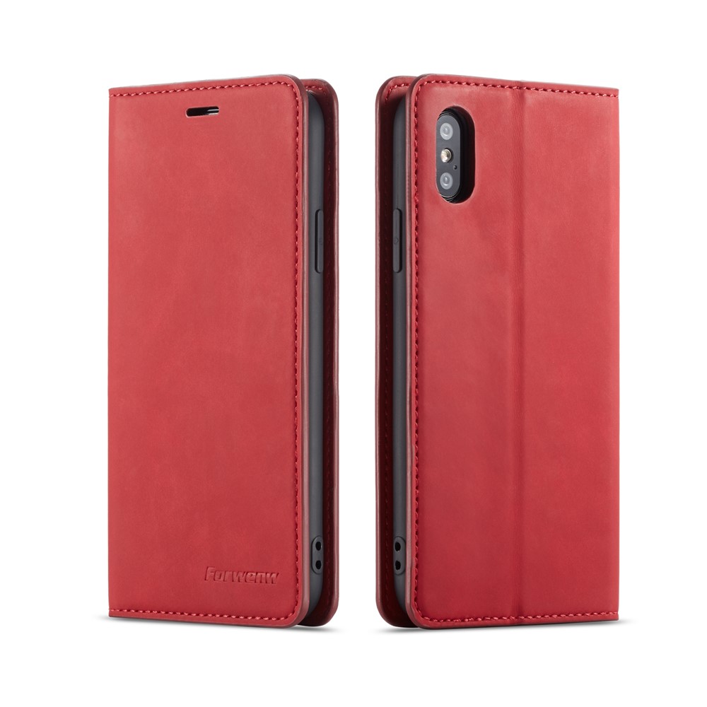 FORWENW Fantasy Series Silky Touch Leather Wallet Phone Case for iPhone XS 5.8 inch - Red