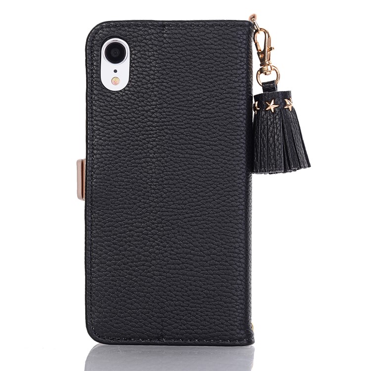 Litchi Skin Star Smile Face Pattern PU Leather Stand Wallet Phone Case for iPhone XR 6.1 inch - Black-3