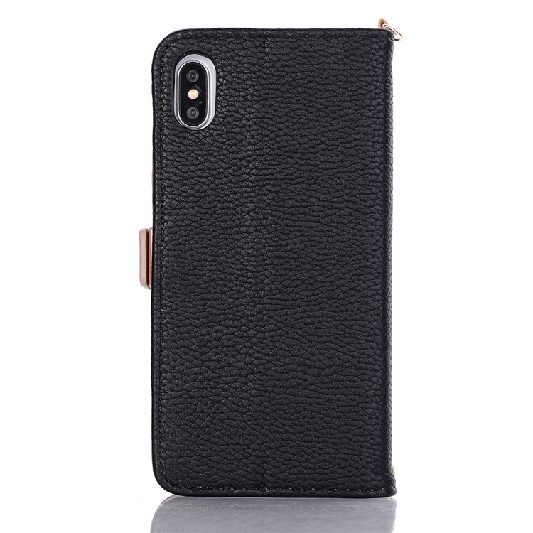 Litchi Skin Star Smile Face Pattern PU Leather Stand Wallet Casing for iPhone X/XS 5.8 - Black-2