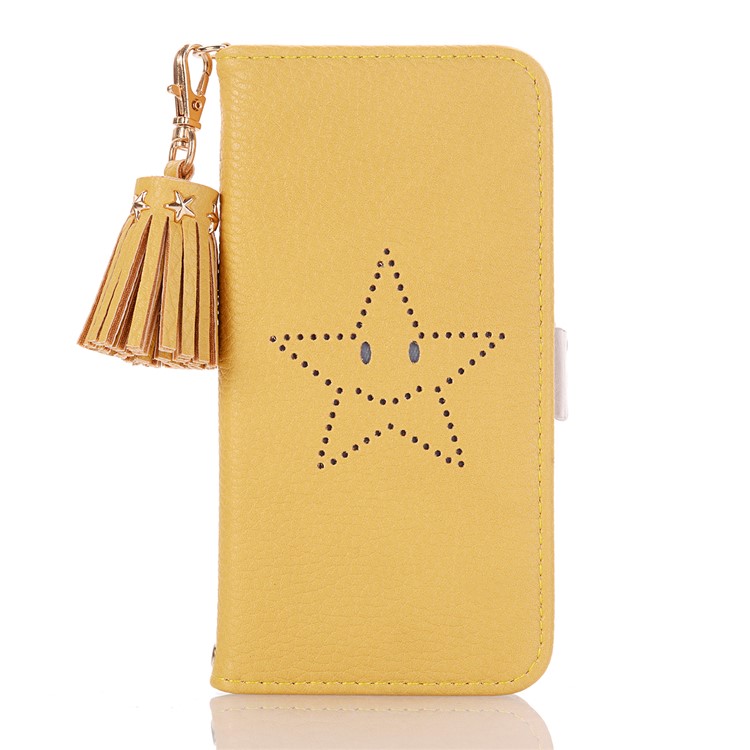 

Litchi Skin Star Smile Face Pattern PU Leather Stand Wallet Mobile Case for iPhone X/XS 5.8 - Yellow, iPhone X