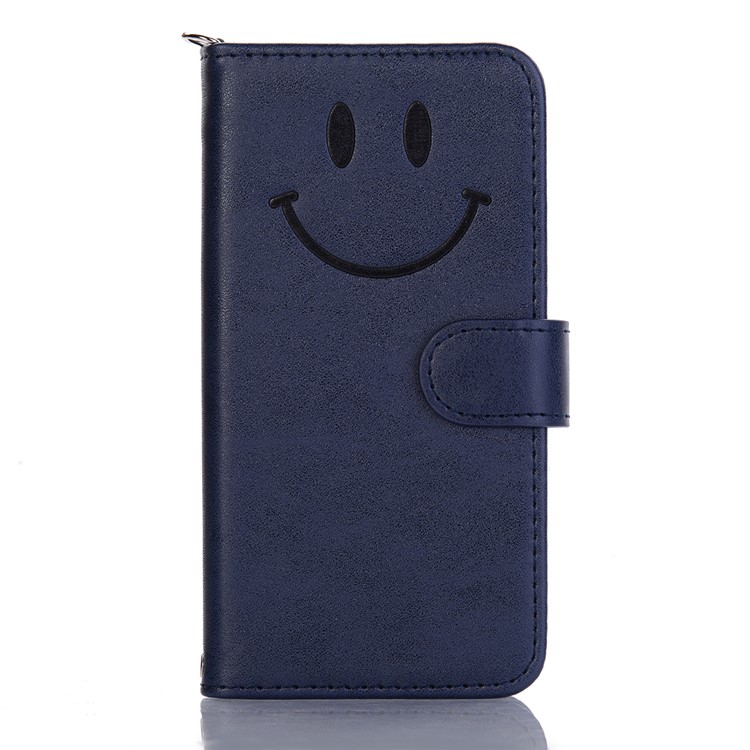 Imprinted Smile Face Pattern PU Leather Stand Wallet Phone Casing for iPhone XR 6.1 inch - Blue-2