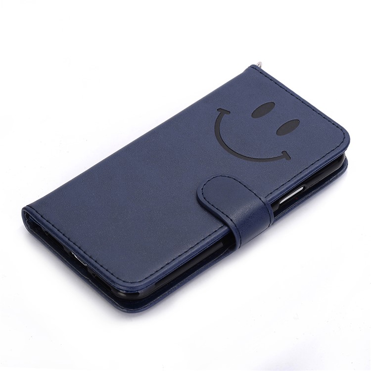 Imprinted Smile Face Pattern PU Leather Stand Wallet Phone Casing for iPhone XR 6.1 inch - Blue-6