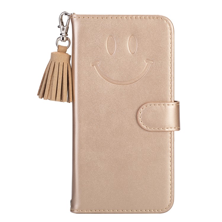 

Imprinted Smile Face Pattern PU Leather Stand Wallet Phone Case Cover for iPhone XS/X - Gold, iPhone Xs