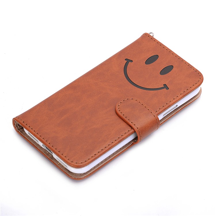 Imprinted Smile Face Pattern PU Leather Stand Wallet Case for iPhone XS/X - Coffee-2